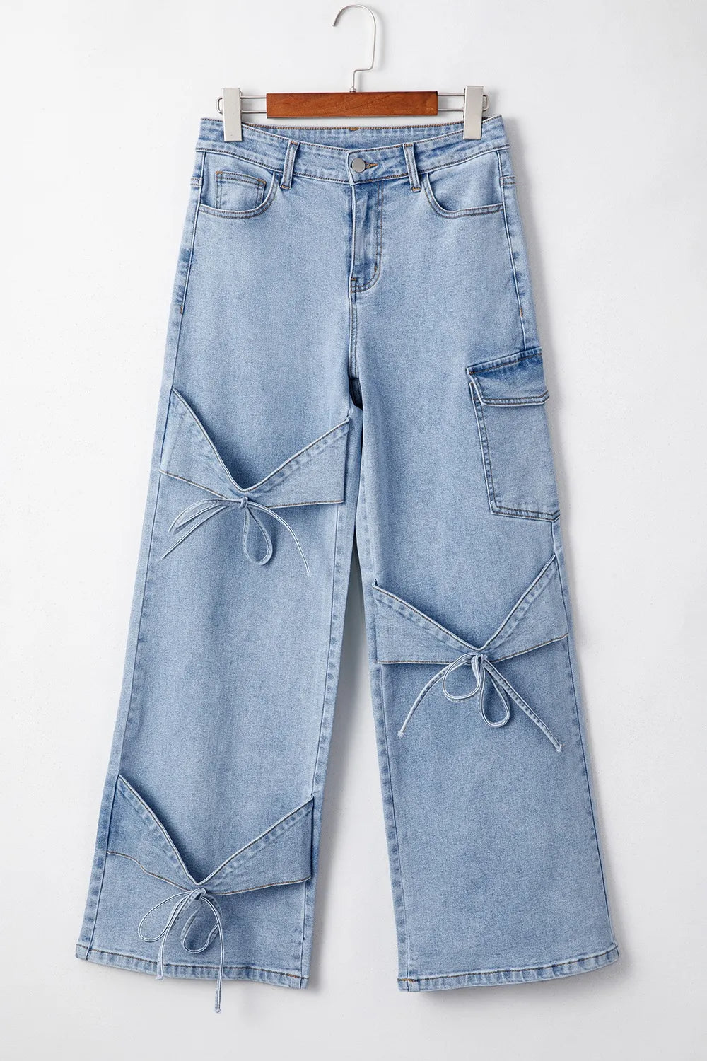 Bowknot Decor Cargo Jeans - Women / Jeans & Denim by Trendsi | Available at Handbags Specialist Headquarter
