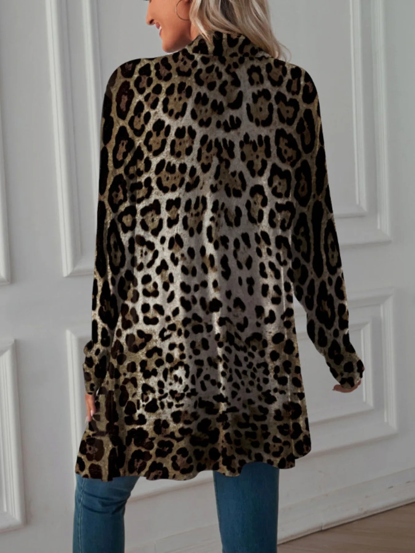 Leopard Print Long Open Front Cardigan - Tops by Trendsi | Available at Handbags Specialist Headquarter