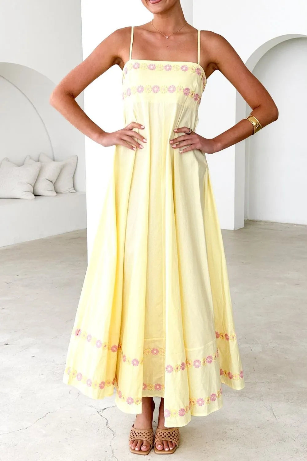 Floral Embroidered Spaghetti Strap Maxi Dress - Maxi Dress by Trendsi | Available at Handbags Specialist Headquarter