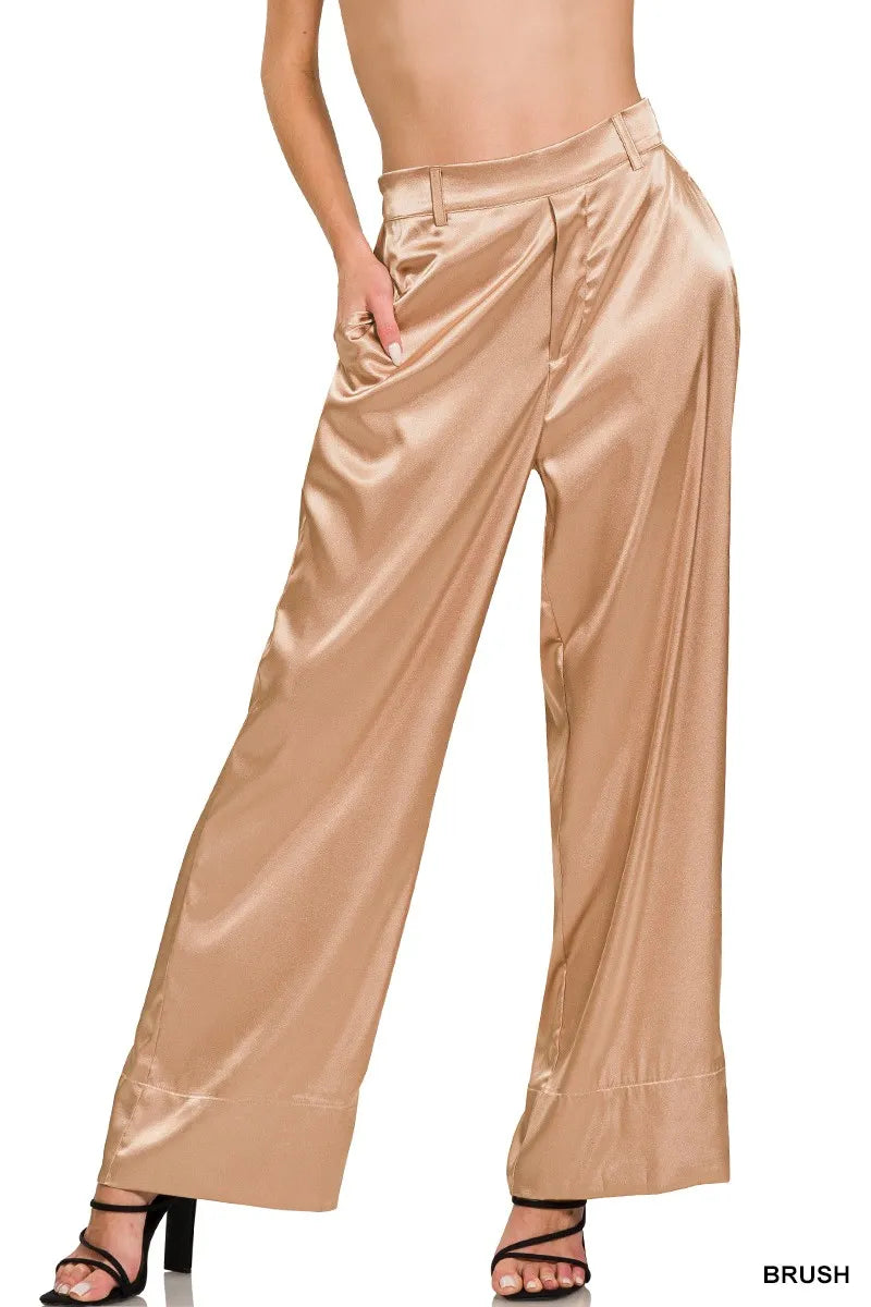 Zenana Wide-Leg Satin Pants - Women Pants by Trendsi | Available at Handbags Specialist Headquarter