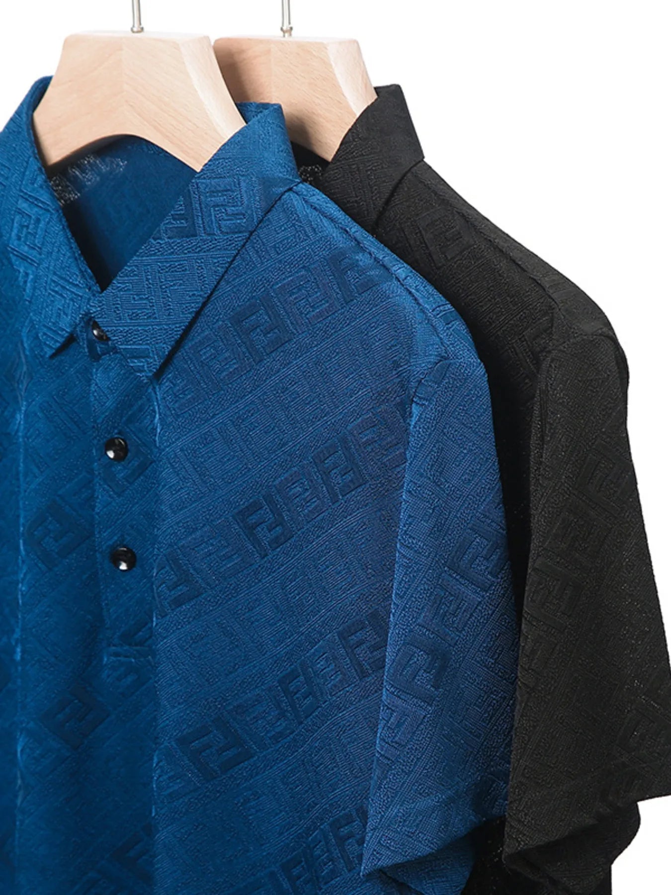 Men's Plus Size  Jacquard Pattern Short Sleeve Polo - mens-shirts by Trendsi | Available at Handbags Specialist Headquarter