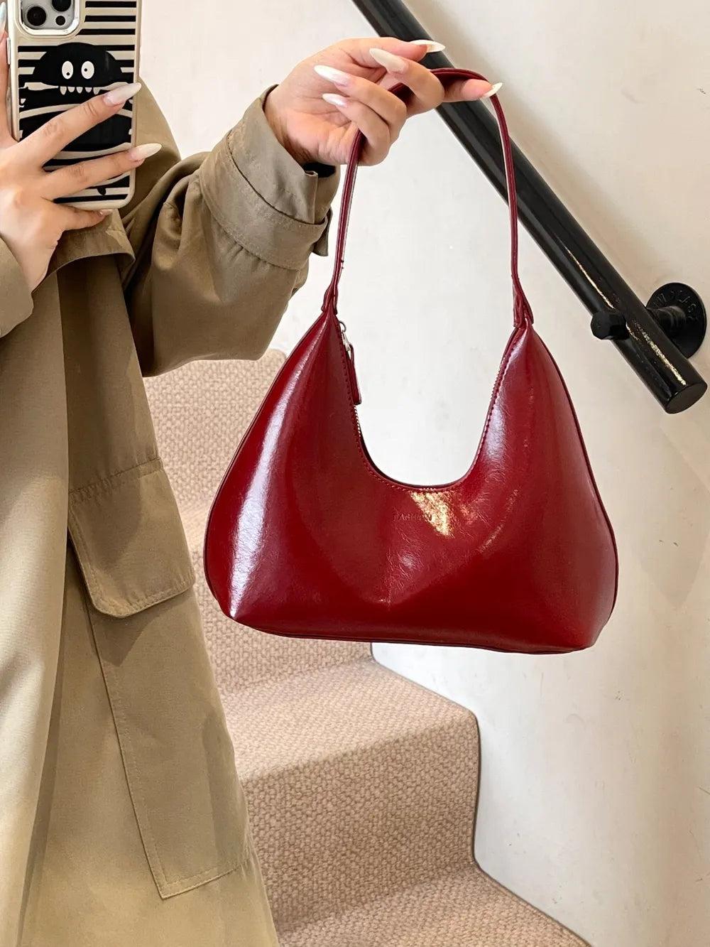 PU Leather Moon Shape Shoulder Bag - Tote Bag by Trendsi | Available at Handbags Specialist Headquarter