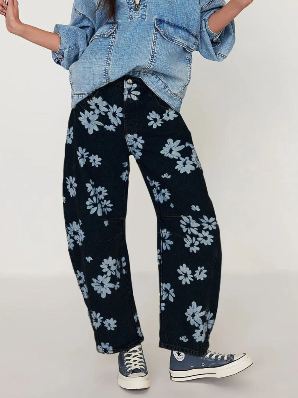 Printed Wide Leg Jeans - Women / Jeans & Denim by Trendsi | Available at Handbags Specialist Headquarter