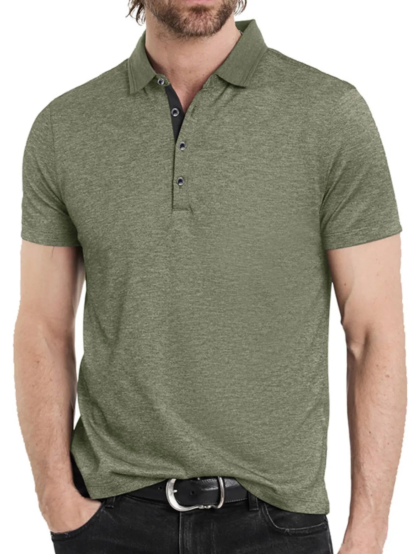 Men's Classic Heathered Short Sleeve Polo Shirt - Men's Polo shirt by Trendsi | Available at Handbags Specialist Headquarter