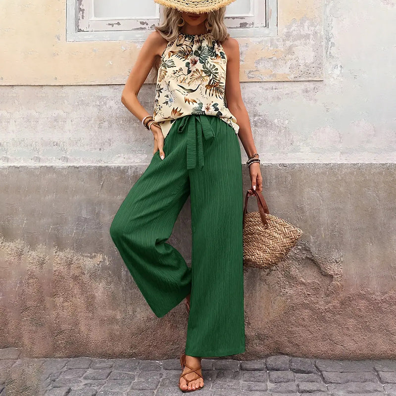 Breezy Chic: Halter Crop & Wide Leg Pants Set