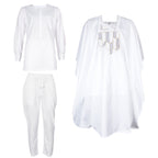 Matte Embroidered African Robe & Pants 3-Piece Set