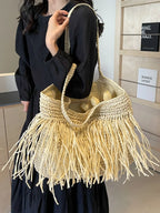 Bohemian Straw Fringe Hobo Handbag - handbags by Trendsi | Available at Handbags Specialist Headquarter