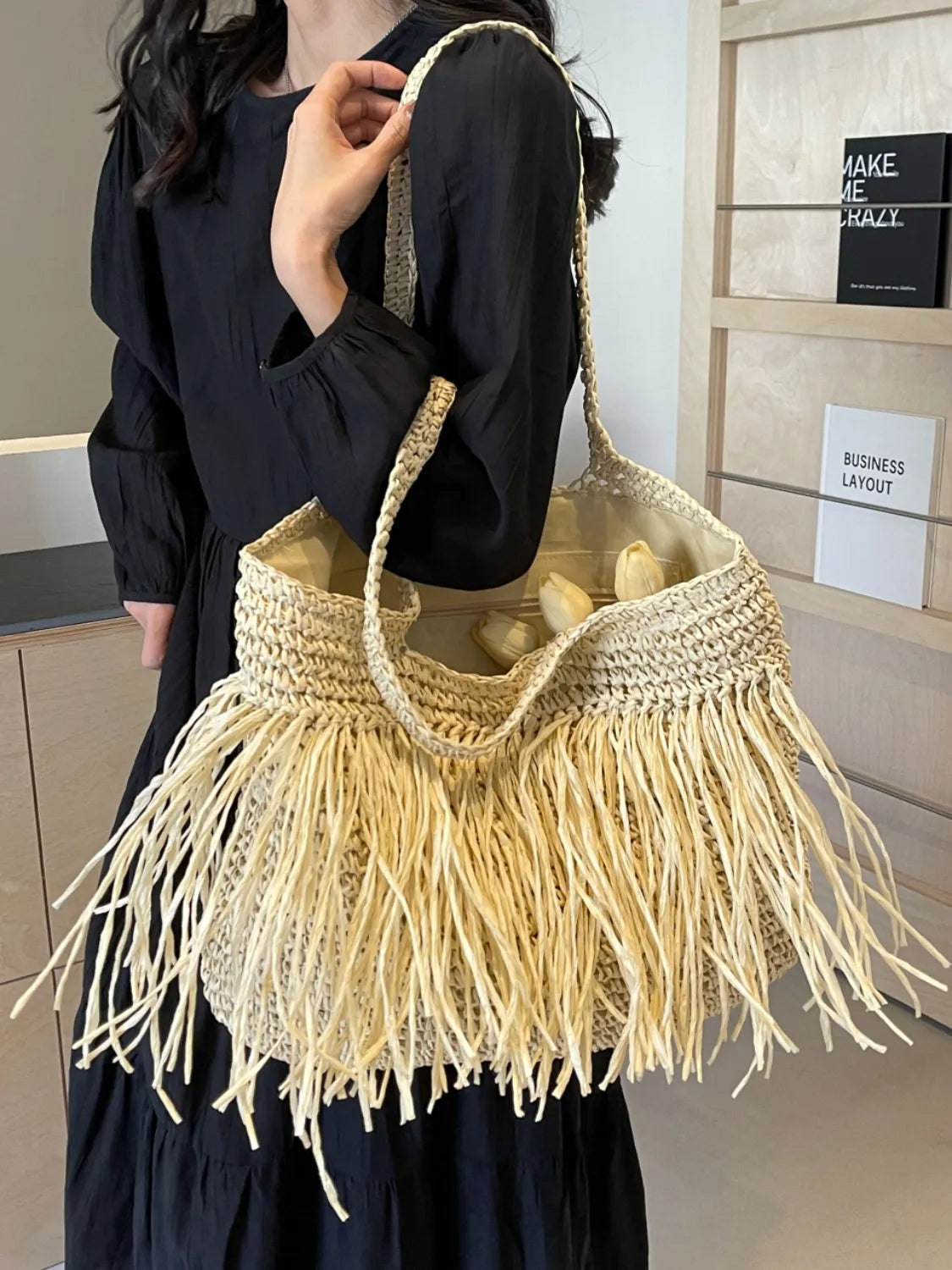 Bohemian Straw Fringe Hobo Handbag - handbags by Trendsi | Available at Handbags Specialist Headquarter