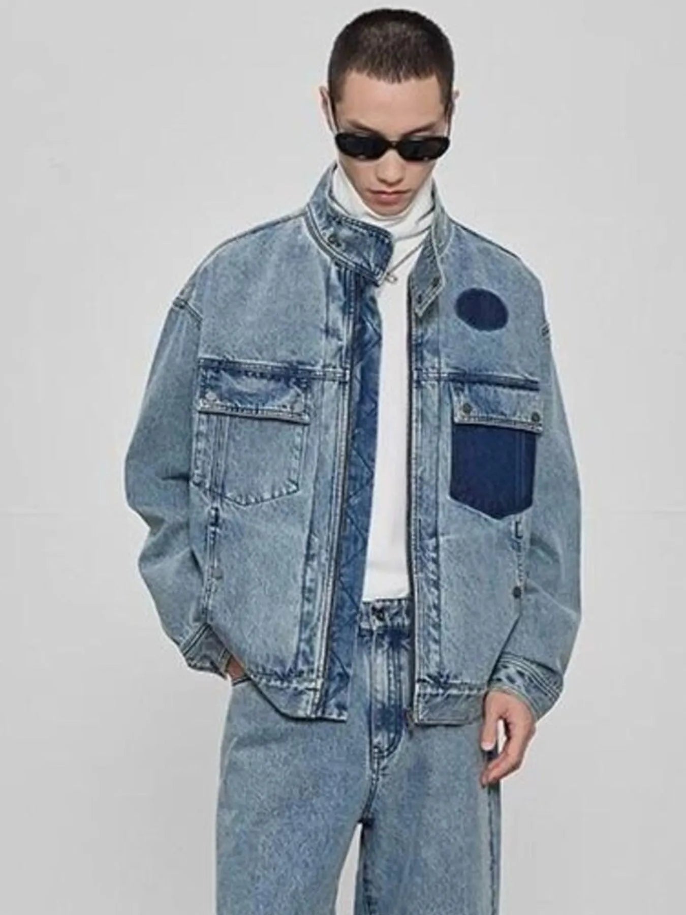 Men's Plus Size Washed Zip Up Denim Jacket - Men's jackets by Trendsi | Available at Handbags Specialist Headquarter