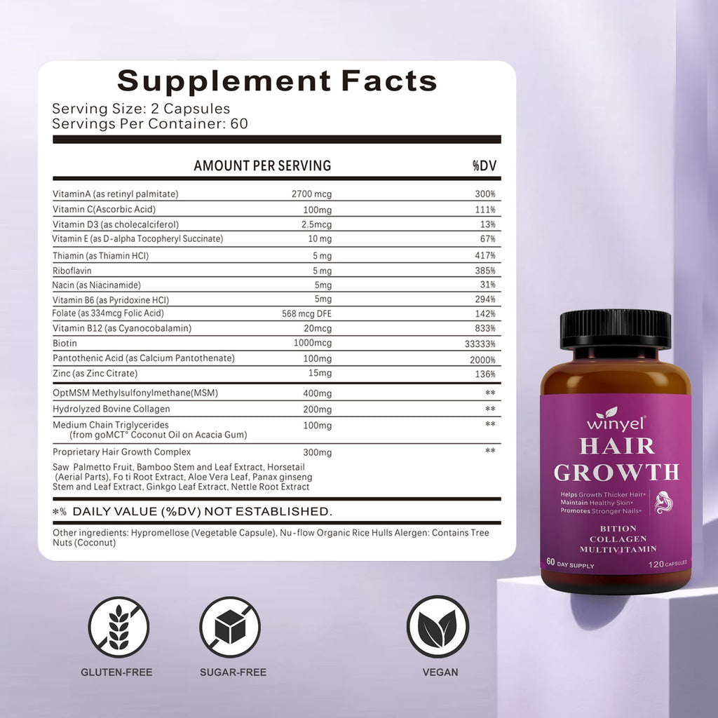 Hair Growth Vitamins with Biotin & Collagen, 60-Day Supply