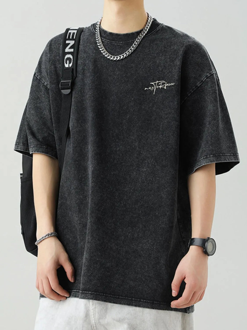 Men's Plus Size Round Neck Letter Graphic T-Shirt - Men's T-Shirt by Trendsi | Available at Handbags Specialist Headquarter