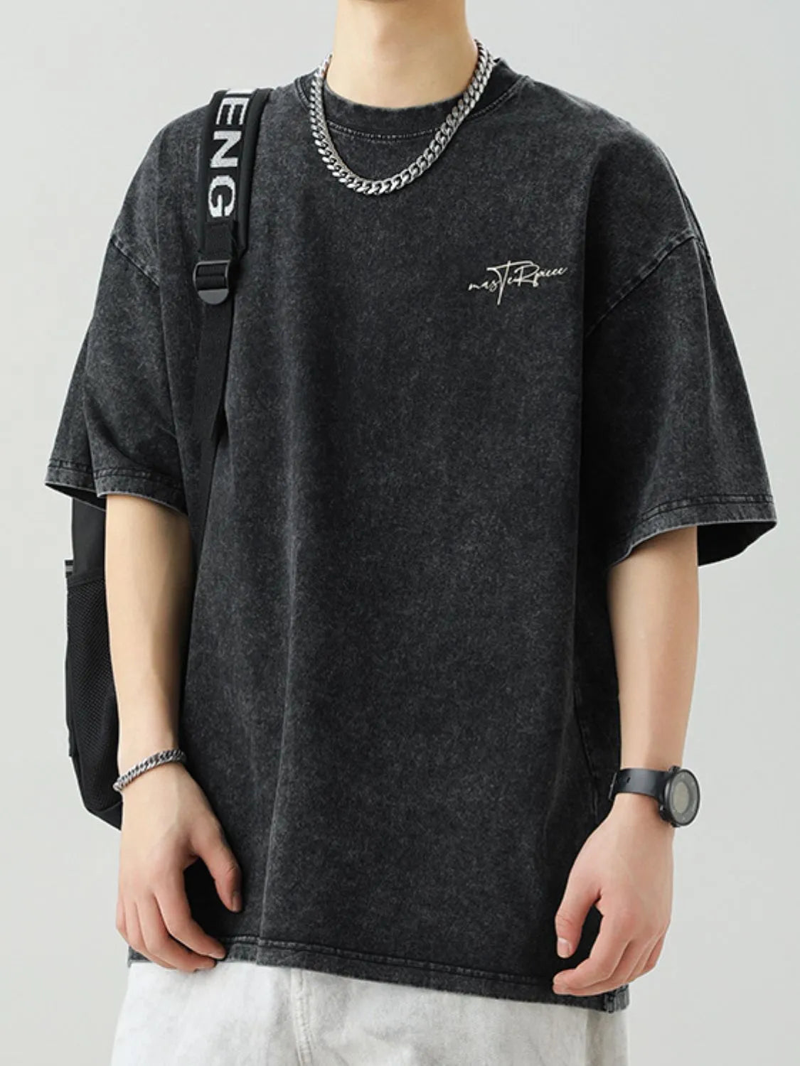 Men's Plus Size Round Neck Letter Graphic T-Shirt - Men's T-Shirt by Trendsi | Available at Handbags Specialist Headquarter