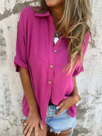 Full Size Collared Neck Half Sleeve Shirt Plus Size - Women Plus Size by Trendsi | Available at Handbags Specialist Headquarter