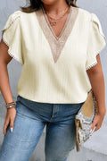 Plus Size V-Neck Petal Sleeve Blouse - Plus Size Shirts by Trendsi | Available at Handbags Specialist Headquarter