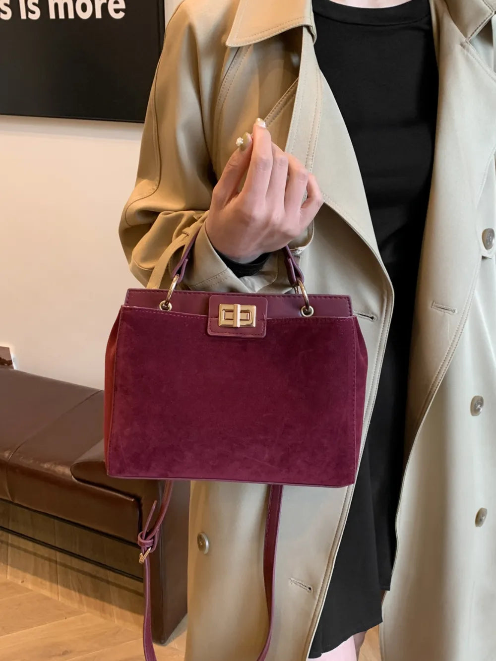 Solid Color Handbag with Removable Strap - handbags by Trendsi | Available at Handbags Specialist Headquarter