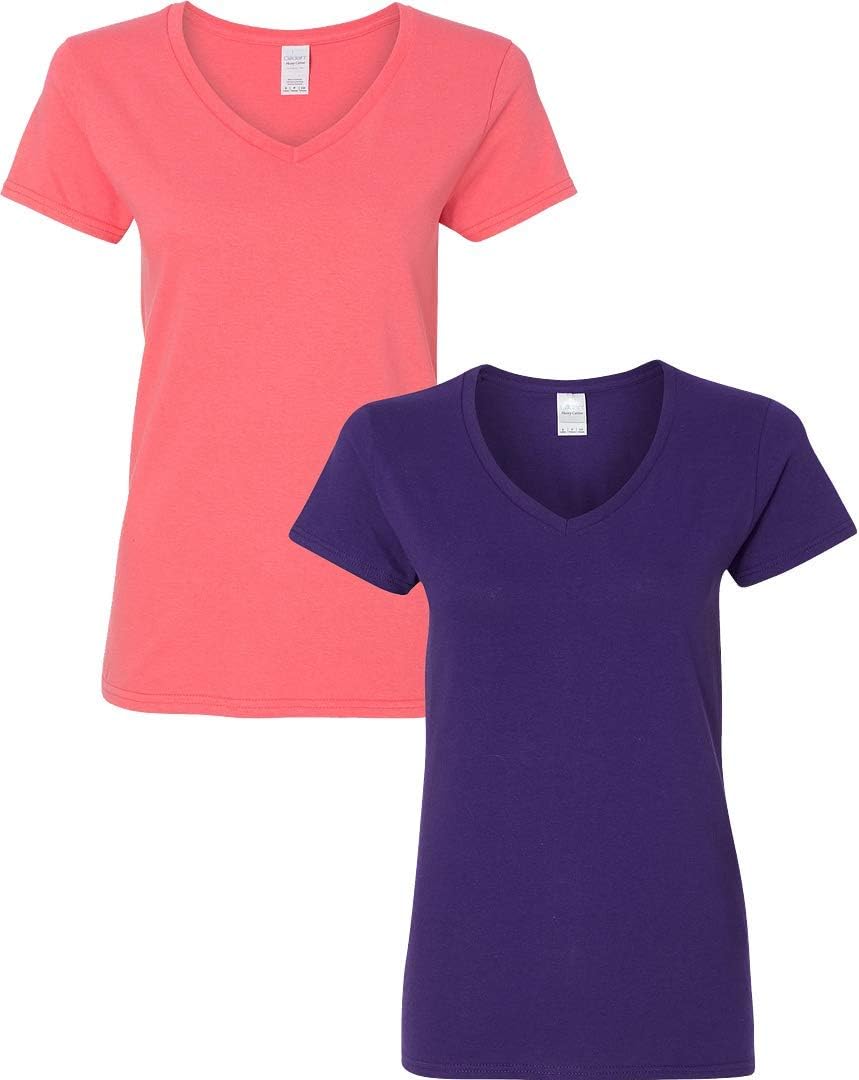 Gildan V-Neck Cotton Tee Duo for Women - Women's T Shirts by Handbags Specialist Headquarter | Available at Handbags Specialist Headquarter