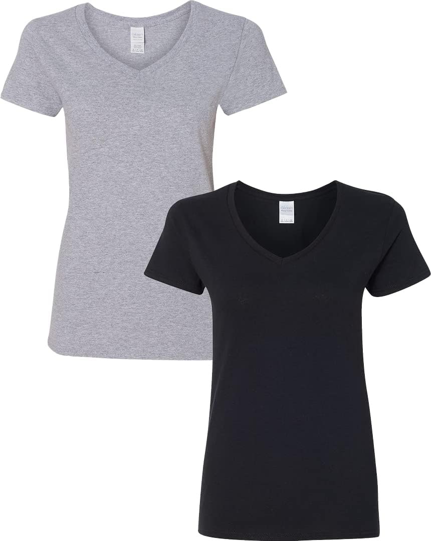 Gildan V-Neck Cotton Tee Duo for Women - Women's T Shirts by Handbags Specialist Headquarter | Available at Handbags Specialist Headquarter