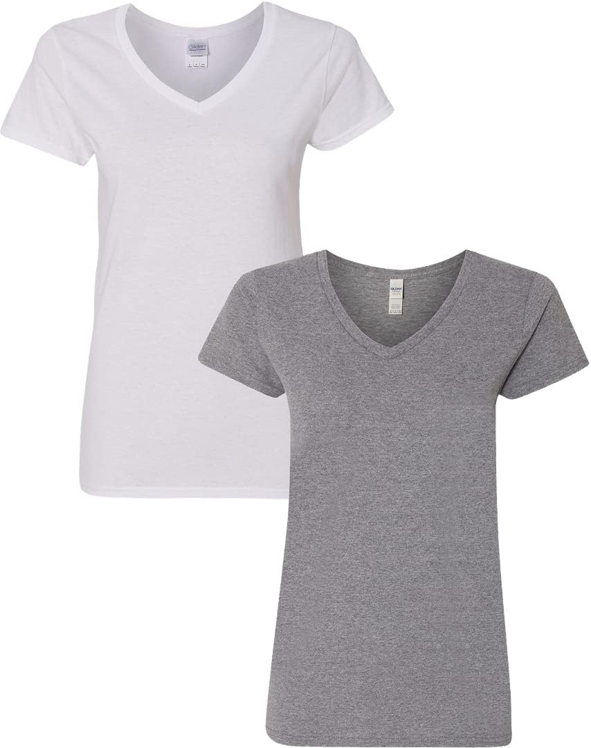 Gildan V-Neck Cotton Tee Duo for Women - Women's T Shirts by Handbags Specialist Headquarter | Available at Handbags Specialist Headquarter