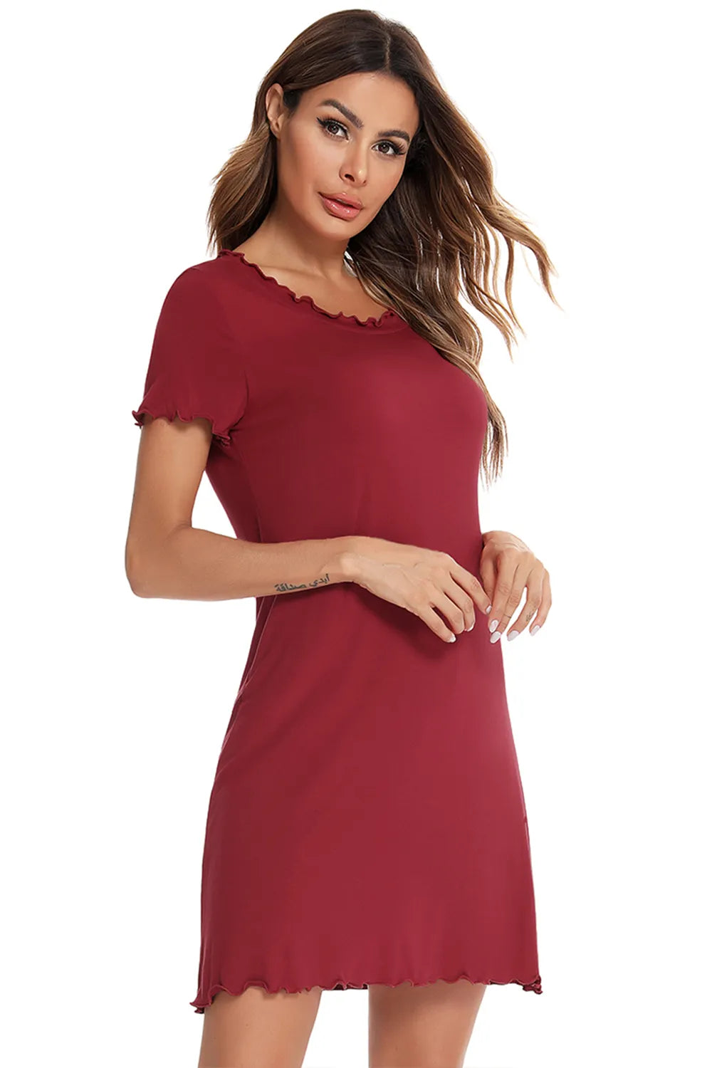 Round Neck Short Sleeve Lounge Dress - Sleepwear by Trendsi | Available at Handbags Specialist Headquarter