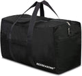 Black duffel bag with two handles, zippered top, and "REDSEASONS" label in white.
