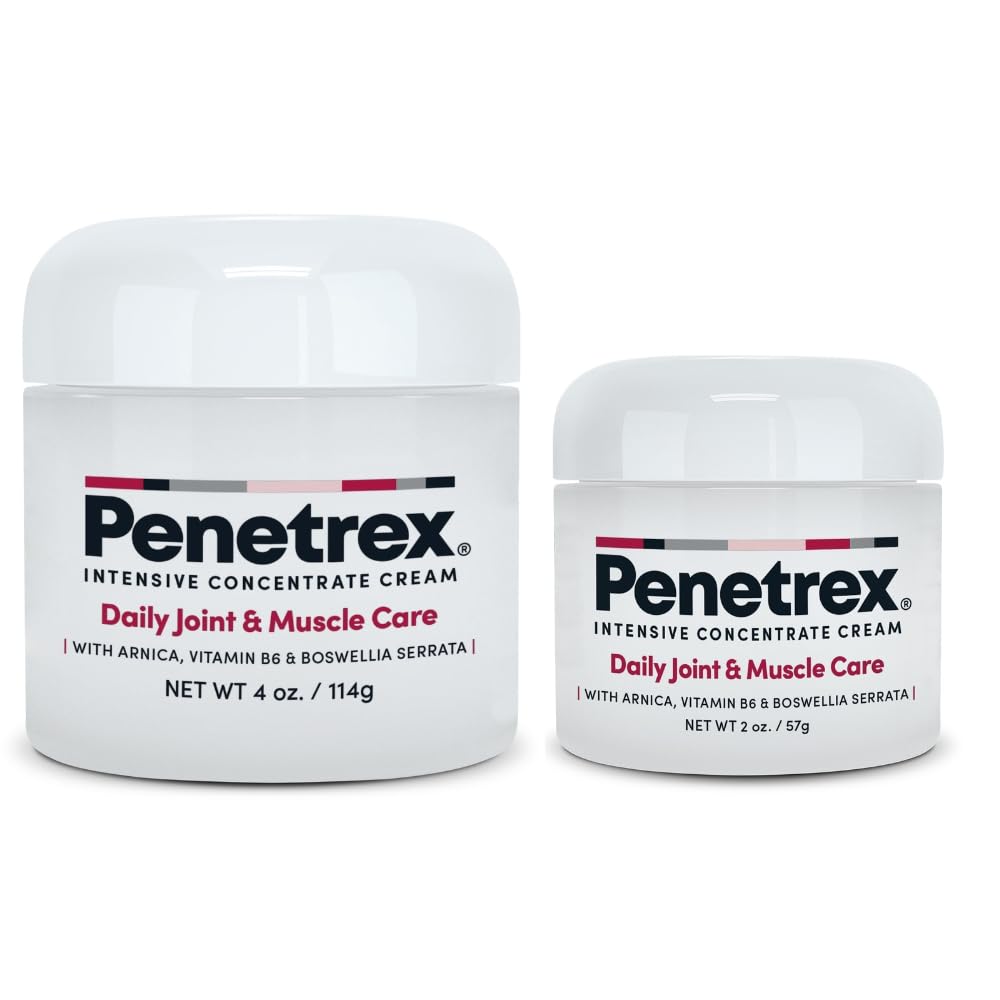 Two jars of Penetrex intensive concentrate cream for daily joint and muscle care, 2oz and 4oz sizes. - Penetrex Cream Duo Pack - 2oz & 4oz Jars - 4 Ounce (Pack of 1) - Handbags Specialist Headquarter