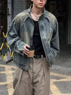 Men's Vintage Washed Denim Jacket with Classic Collar - Men's jackets by Trendsi | Available at Handbags Specialist Headquarter