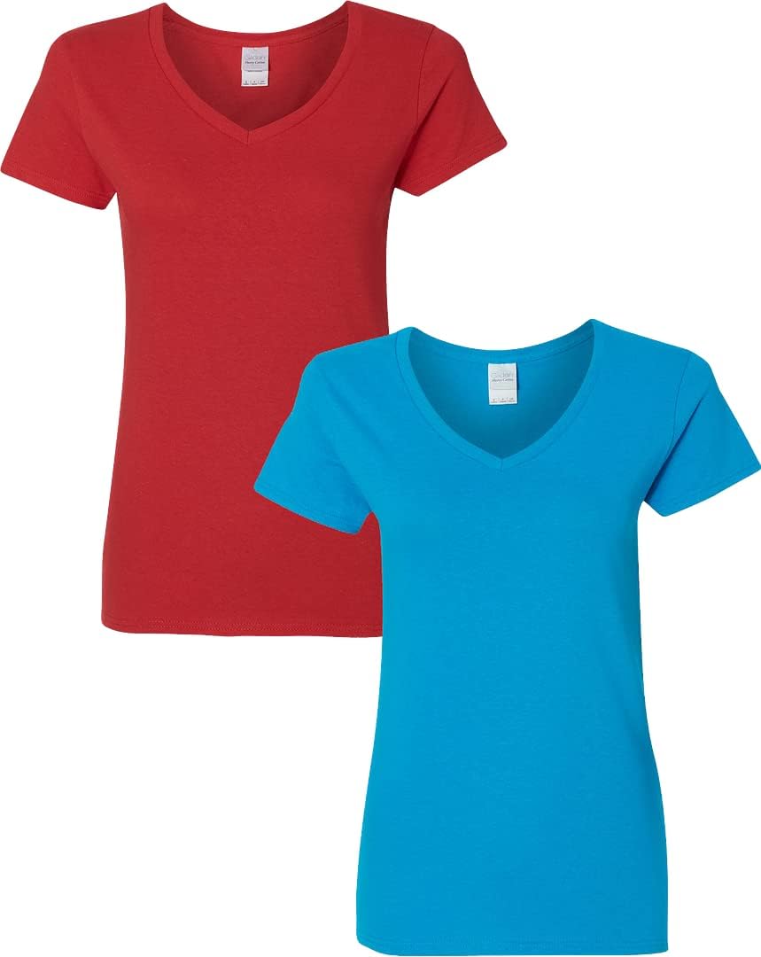 Gildan V-Neck Cotton Tee Duo for Women - Women's T Shirts by Handbags Specialist Headquarter | Available at Handbags Specialist Headquarter