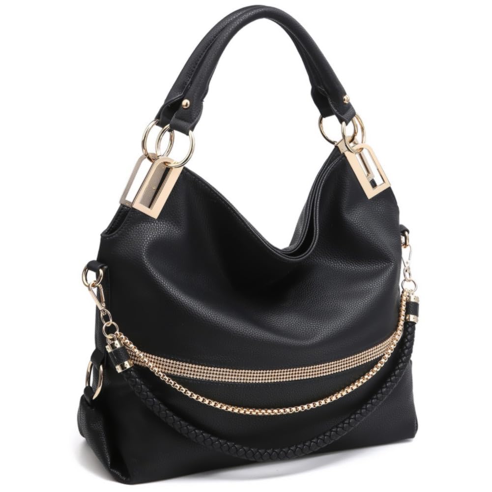 Dasein Luxe Vegan Hobo Bag with Rhinestones - Bucket Bag by Handbags Specialist Headquarter | Available at Handbags Specialist Headquarter