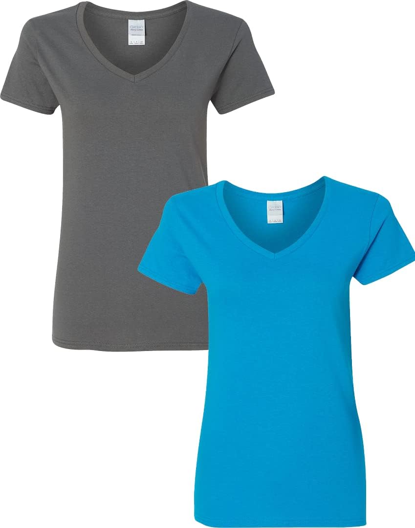 Gildan V-Neck Cotton Tee Duo for Women - Women's T Shirts by Handbags Specialist Headquarter | Available at Handbags Specialist Headquarter