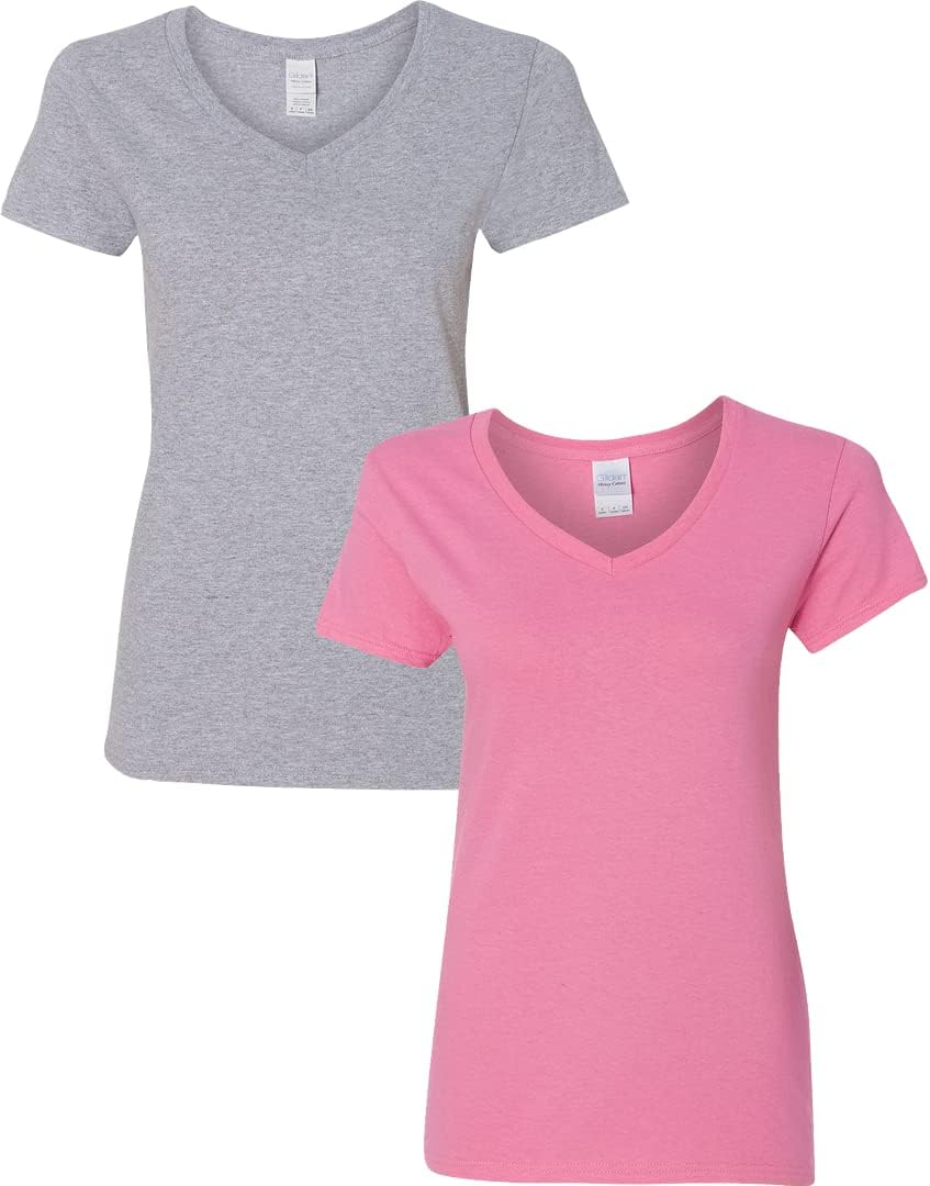 Gildan V-Neck Cotton Tee Duo for Women - Women's T Shirts by Handbags Specialist Headquarter | Available at Handbags Specialist Headquarter