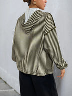 Striped Zip Up Oversized Hoodie - Tops by Trendsi | Available at Handbags Specialist Headquarter