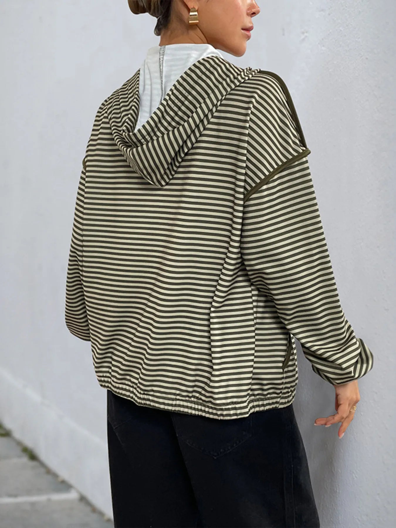Striped Zip Up Oversized Hoodie - Tops by Trendsi | Available at Handbags Specialist Headquarter