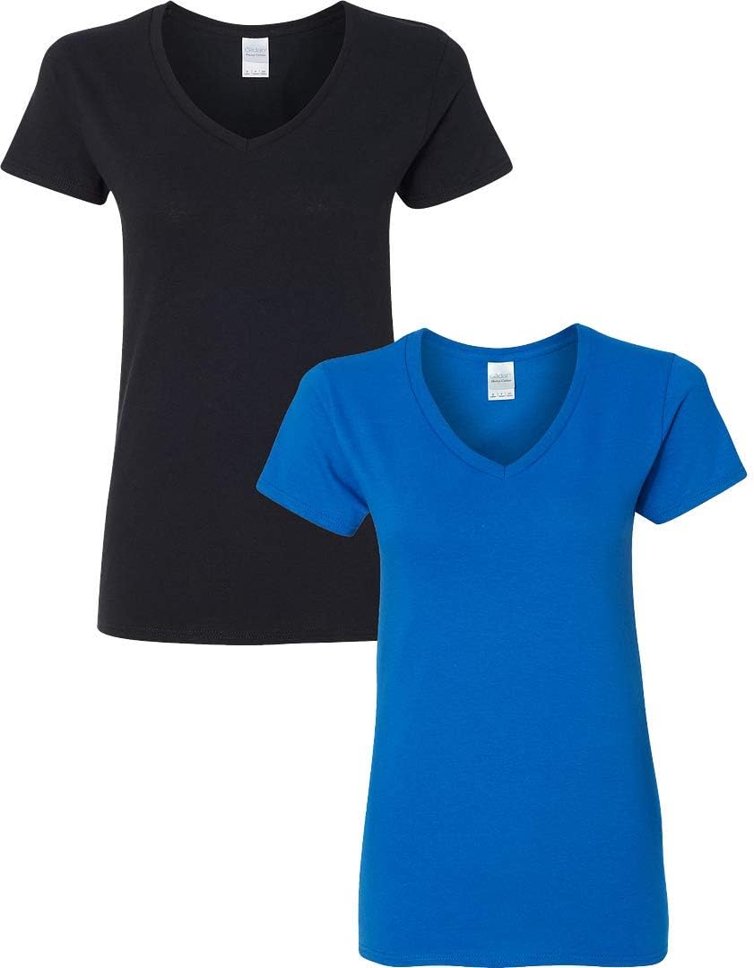 Gildan V-Neck Cotton Tee Duo for Women - Women's T Shirts by Handbags Specialist Headquarter | Available at Handbags Specialist Headquarter