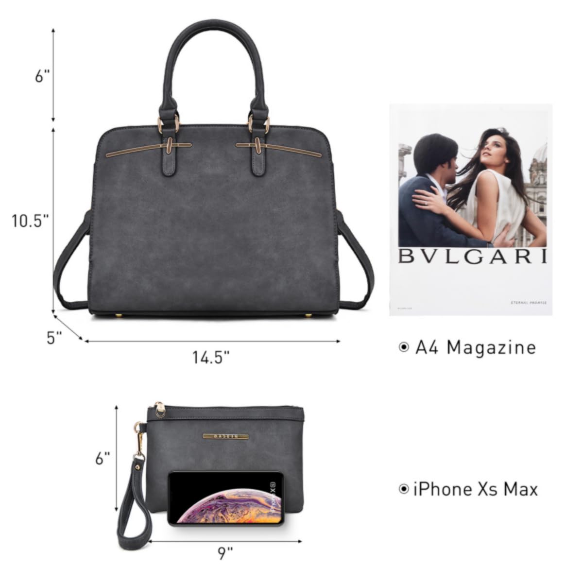 Women’s 2pc Tote & Wallet Handbag Set with 3 Compartments