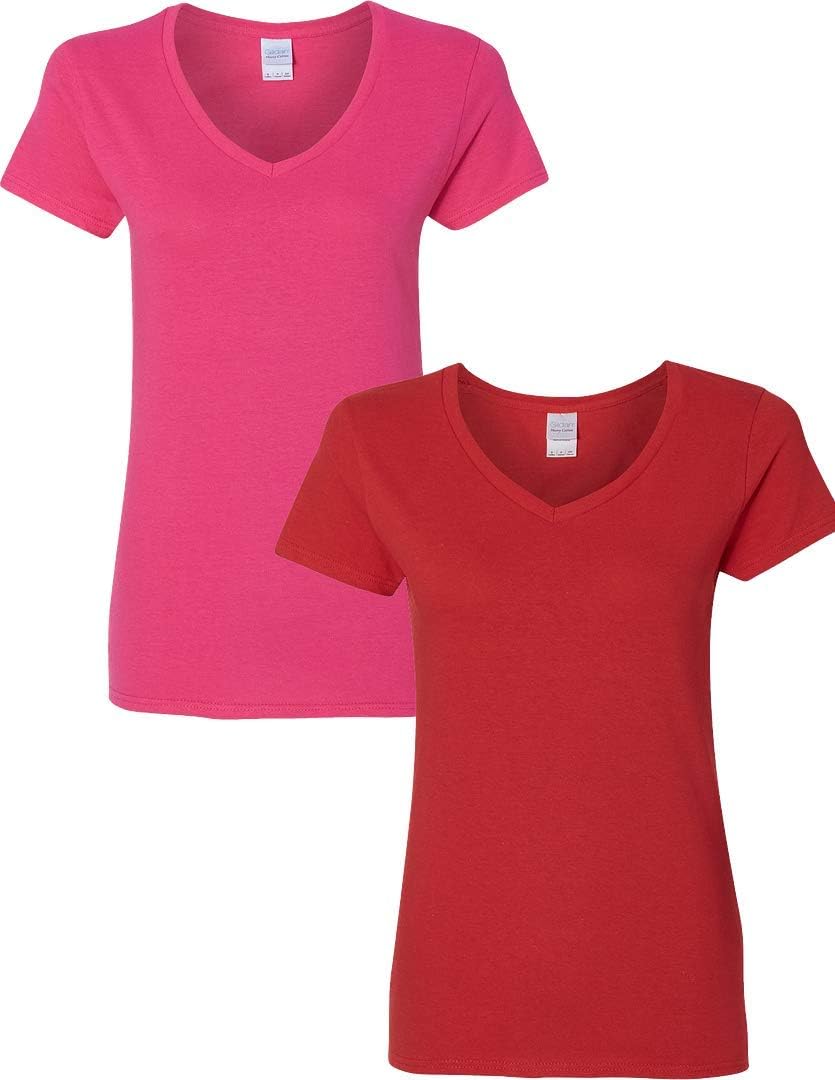 Gildan V-Neck Cotton Tee Duo for Women - Women's T Shirts by Handbags Specialist Headquarter | Available at Handbags Specialist Headquarter