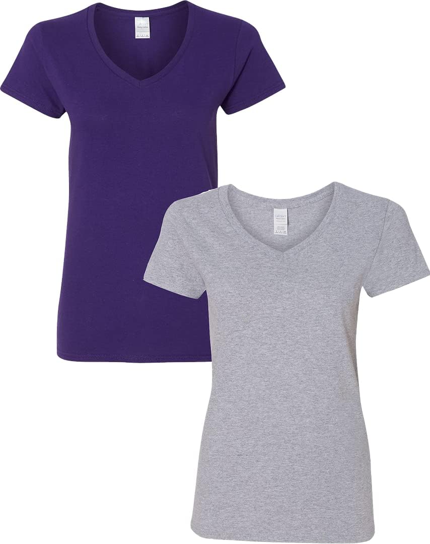 Gildan V-Neck Cotton Tee Duo for Women - Women's T Shirts by Handbags Specialist Headquarter | Available at Handbags Specialist Headquarter