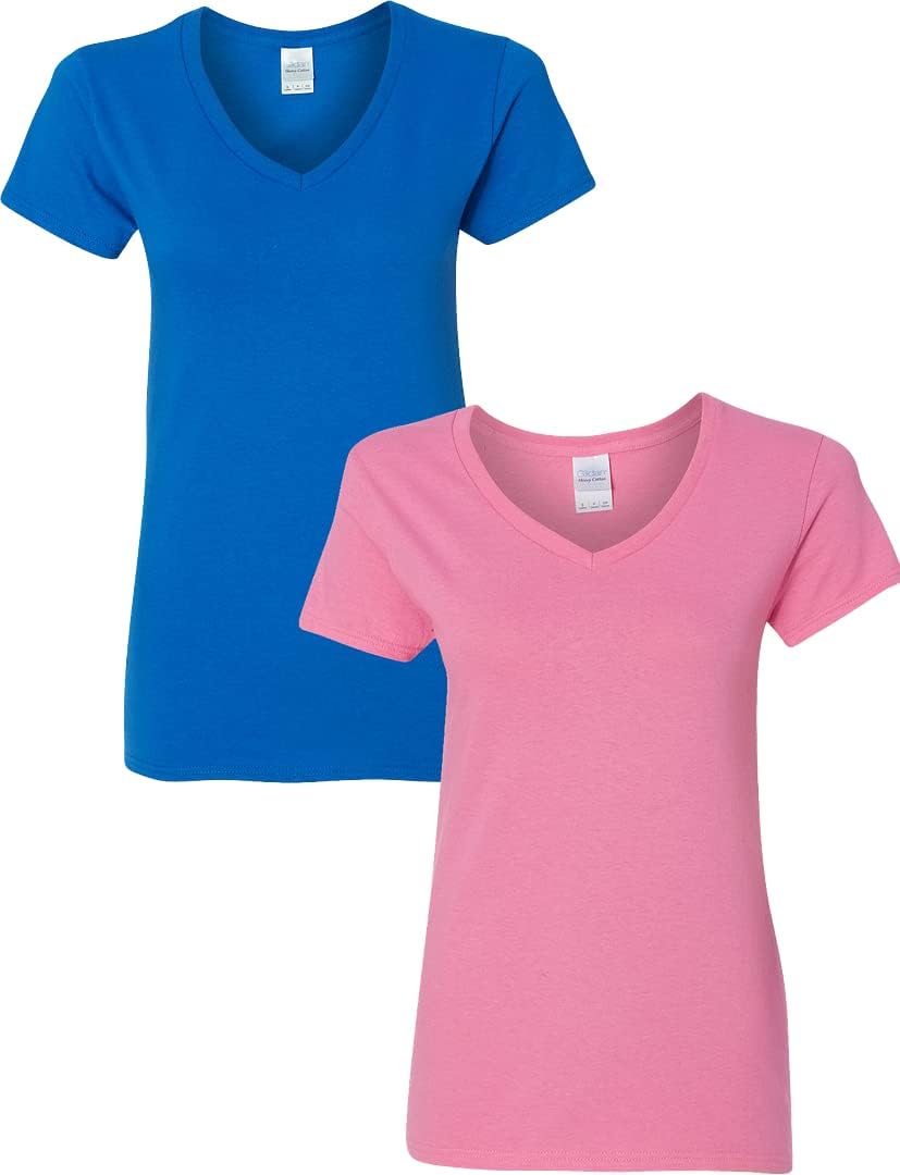 Gildan V-Neck Cotton Tee Duo for Women - Women's T Shirts by Handbags Specialist Headquarter | Available at Handbags Specialist Headquarter