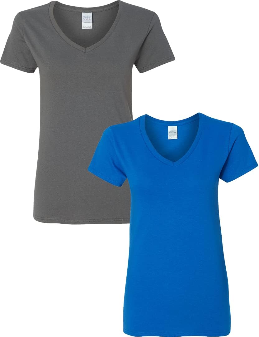 Gildan V-Neck Cotton Tee Duo for Women - Women's T Shirts by Handbags Specialist Headquarter | Available at Handbags Specialist Headquarter