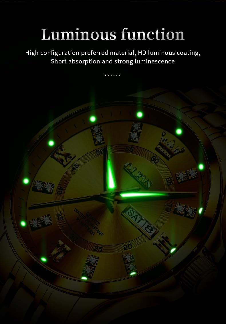 OLEVS Luxe: Men's Golden Dial Quartz Business Watch