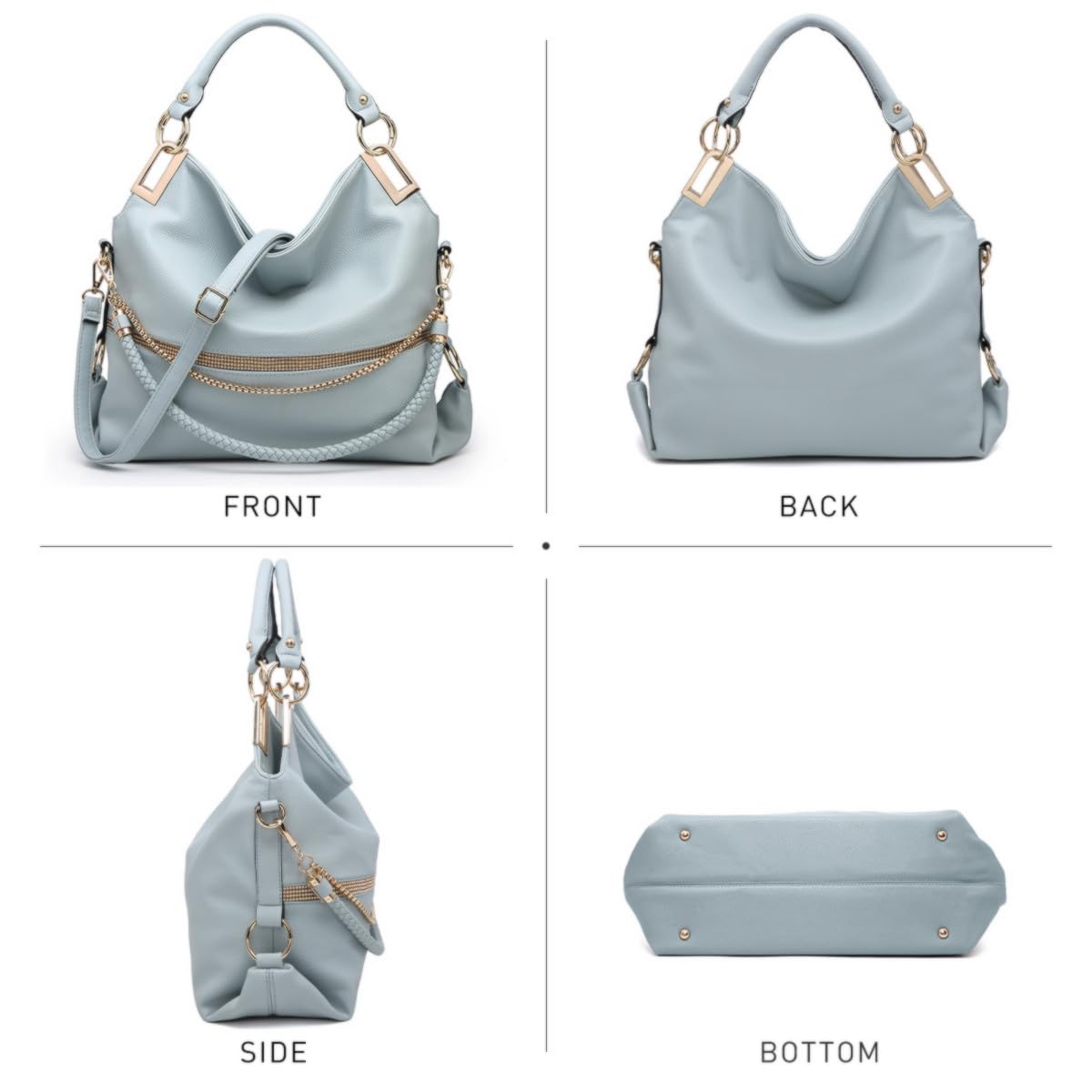 Dasein Luxe Vegan Hobo Bag with Rhinestones - Bucket Bag by Handbags Specialist Headquarter | Available at Handbags Specialist Headquarter