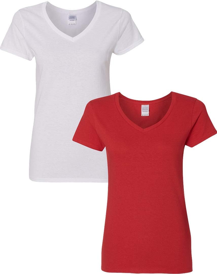 Gildan V-Neck Cotton Tee Duo for Women - Women's T Shirts by Handbags Specialist Headquarter | Available at Handbags Specialist Headquarter