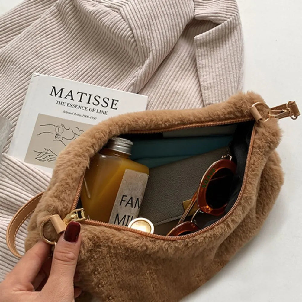 Faux Fur Removable Strap Shoulder Bag - Handbags by Trendsi | Available at Handbags Specialist Headquarter