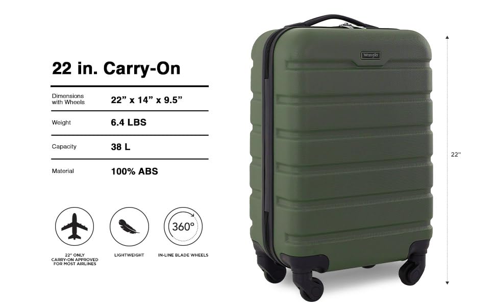 Wrangler 22 Olive Hardside Spinner Carry-On