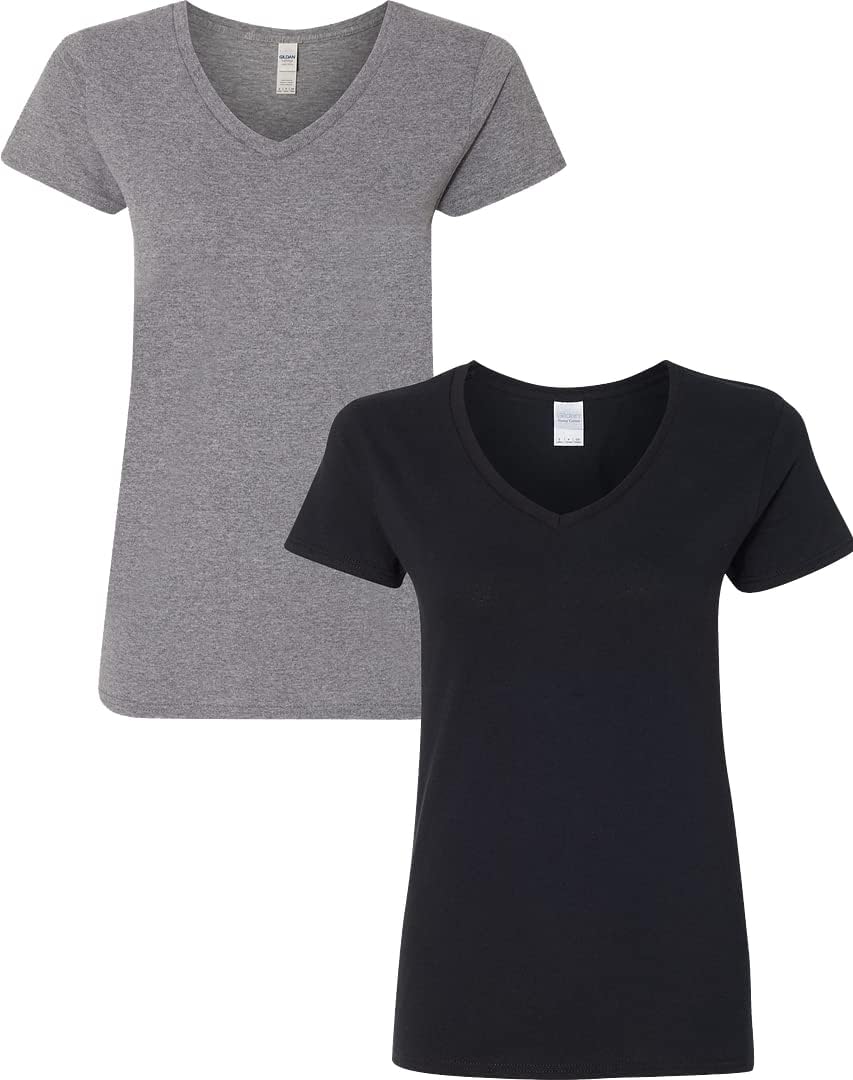 Gildan V-Neck Cotton Tee Duo for Women - Women's T Shirts by Handbags Specialist Headquarter | Available at Handbags Specialist Headquarter