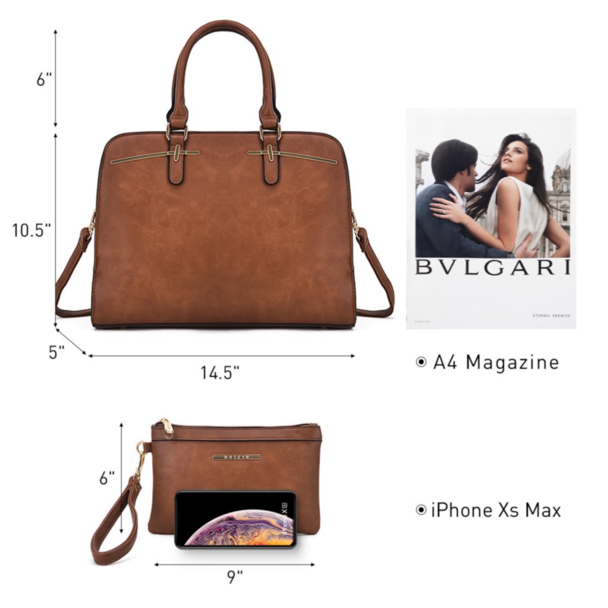 Women’s 2pc Tote & Wallet Handbag Set with 3 Compartments