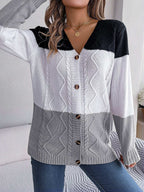 DualTone Cozy Button-Up Sweater - Women's sweatshirts by Trendsi | Available at Handbags Specialist Headquarter