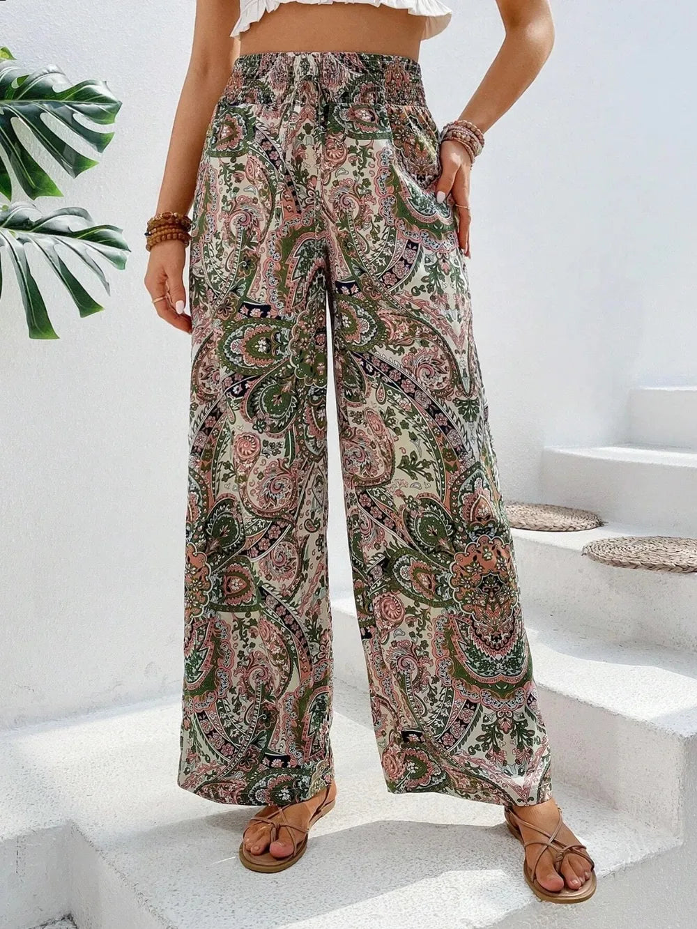 Printed Wide Leg Pants - Women Pants by Trendsi | Available at Handbags Specialist Headquarter