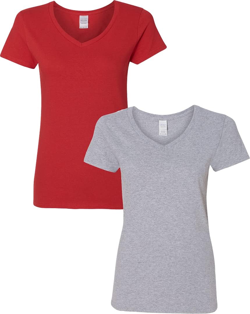 Gildan V-Neck Cotton Tee Duo for Women - Women's T Shirts by Handbags Specialist Headquarter | Available at Handbags Specialist Headquarter