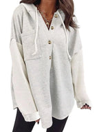 Drawstring Button Front Hoodie - Tops by Trendsi | Available at Handbags Specialist Headquarter