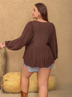 Plus Size Tie Neck Balloon Sleeve Blouse - Plus Size Shirts by Trendsi | Available at Handbags Specialist Headquarter